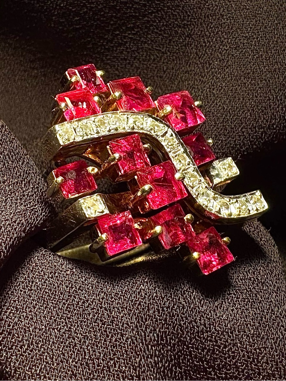 14K Yellow Gold Natural Ruby & Diamond Statement Ring | Vintage Ring